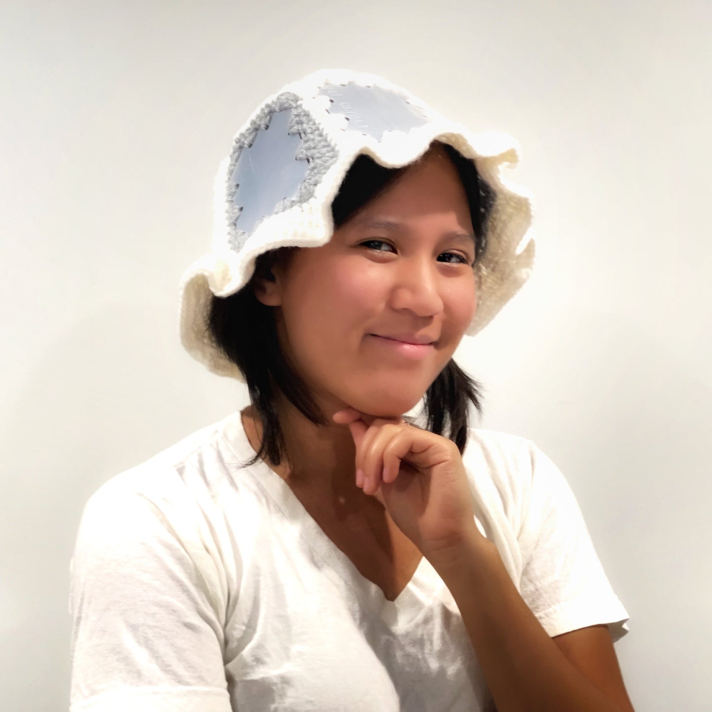 Grey and White Semi-Transparent Plastic Bucket Hat